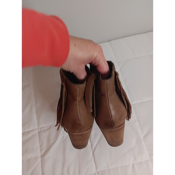 DOLCE VITA Womens Brown Chain Fringed Juneau Toe Block Heel Leather Booties 9.5 - Picture 3 of 8